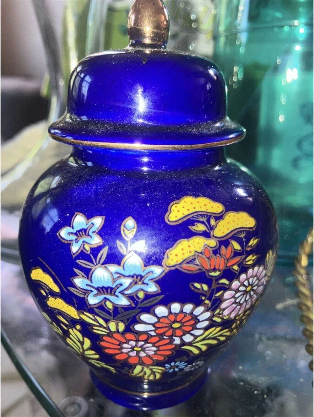 Small Ginger Blue Jar Japanese Urn Cobalt Vases Flowers Satsuma With Lid Vintage